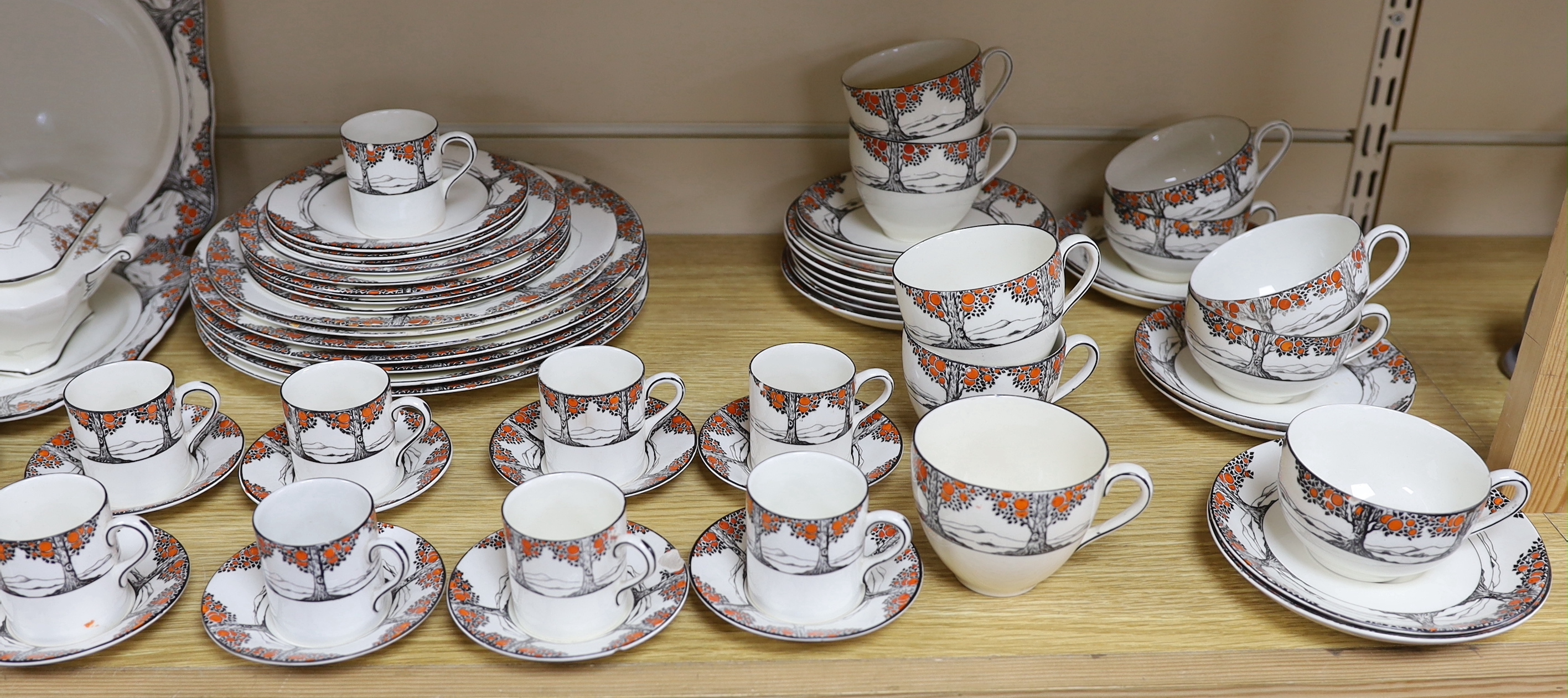 A large quantity of Crown Ducal Orange Tree pattern tea, coffee and dinner wares